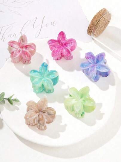 6pcs Spring & Summer Fashion Versatile Ombre Floral Hair Clips, Bohemian Style Elegant Claw Clips For Bun, Suitable For Beach Vacation Photo Shooting