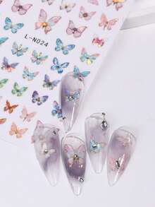 4片装3D全息蝴蝶美甲贴纸，彩色极光蝴蝶美甲贴花，春夏自粘美甲装饰，DIY美甲用品 - 彩色 - 查看 6