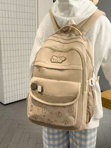 Cute Cartoon Print Backpack For Women, Large Capacity Middle/High School Bag, Casual Versatile Travel Rucksack - A - View 7