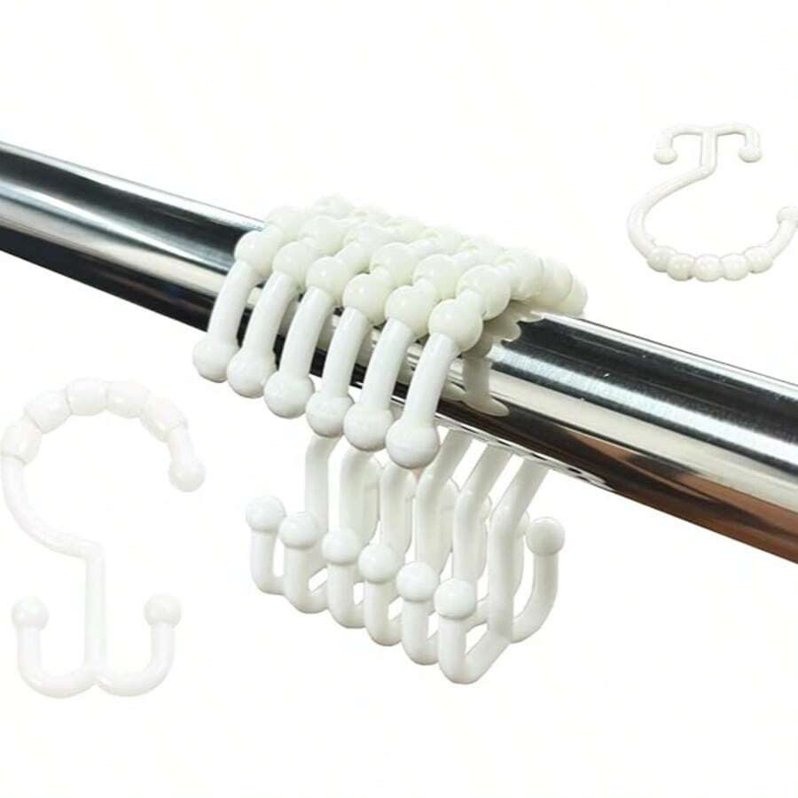 12 个白色塑料双层浴帘挂钩，多功能环，适用于浴室浴帘、浴帘衬里和厨房用品。 - 白色 - 查看 1