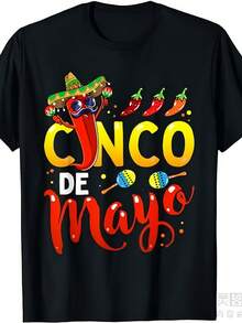 Cinco De Mayo For Mens Womens Kids Mexican Fiesta 5 De Mayo T-Shirt Same Style For Men And Women 2025 Summer Short-Sleeved Printed T-Shirt Pure Cotton 220G, Themed Party Top, Cultural Event Shirt, Graphic Print Shirt, Vintage Design, Lightweight - màu đen - Xem 1