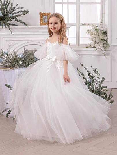 Tween Girl Mint Green Lace Trim Bow Elegant Christmas Party Dress, Princess Dress Suitable For Girl's Birthday Party, Flower Girl Wedding Bridesmaid Outfit, Teen Prom Formal Gown, Thanksgiving, Graduation