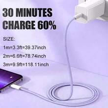 USB-C Fast Charging Cable Compatible With IPhone 17/16/15, USB-C To Type-C Charging & Data Cable (3.3/6.6/10ft Nylon Braided) For Indoor/Outdoor/Travel And Car Use, Fast Charging For IPhone 17/16/15/Pro/Pro Max, Android Phones - Mauve Purple - View 5