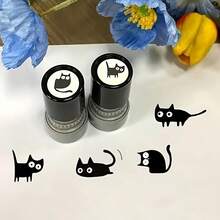 4枚随机猫咪图案印章，卡通猫咪图案印章，随机设计，可爱黑猫印章，热门弯颈黑猫HA23感光印章 - 多款 - 查看 5