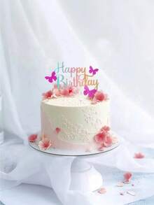 3pcs Gold Butterfly "Happy Birthday" Cake Topper, Suitable For Birthday Party, Anniversary, Valentine's Day, Modern Letter Shaped Cake Decor, Creative Gift For Family And Friends, Applicable For Birthday, Mother's Day, Summer, Halloween, Christmas - Multicolor - View 2