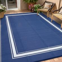 Outdoor Rug Waterproof Double-Sided Mat With Border Comes With 4 Pegs And Storage Bag Washable Garden Decor Rug For Balcony Patio Camping RV Picnic Beach - Dark Blue and White - View 2