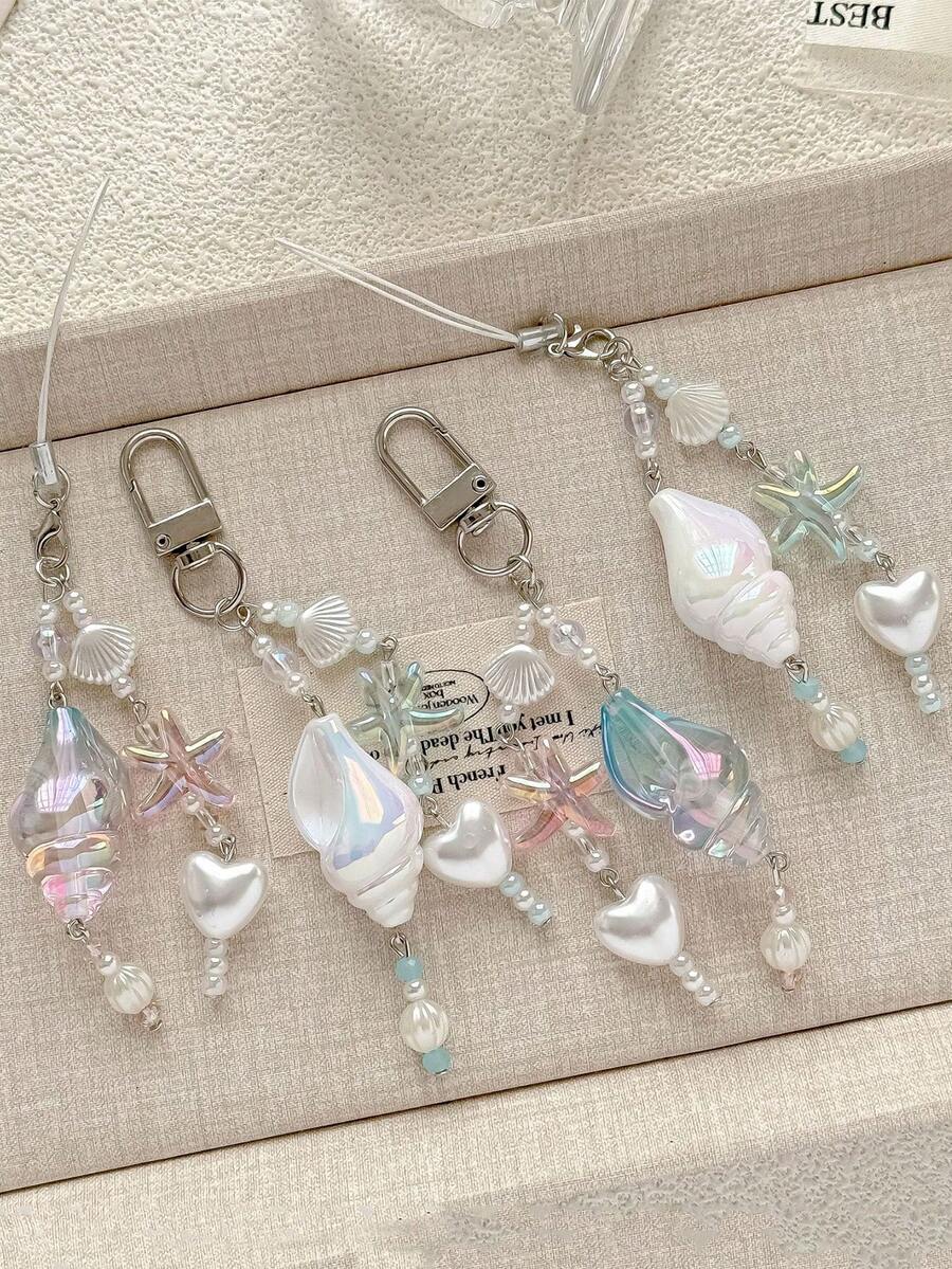 1 chiếc móc khóa điện thoại kiểu dáng kỳ nghỉ hè dưới biển, hình vỏ sò và sao biển, phụ kiện điện thoại, móc chìa khóa, phụ kiện túi xách - Nhiều màu - Xem 1