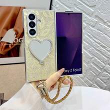 1个女士手机壳，保护套，电镀闪粉嘴唇和爱心图案，带挂绳，可爱时尚，个性化设计，配有可拆卸挂绳，适用于三星Galaxy Z Fold 7、Z Fold 6、Z Fold 5、Z Fold 4、Galaxy Z Flip7、Z FE、Z Flip6、Z Flip5 - 彩色 - 查看 7