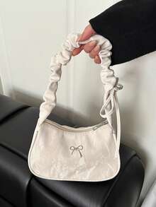 Spring/Summer New Arrival - Cute Floral Print Crossbody Bag, Decorated With Ribbon And Bow, Lightweight Polyester Shoulder Bag, Suitable For Commuting And Travel, Black & White Design With Pink Floral Pattern, Commuter Bag Floral Print Lightweight Bag - White - View 6