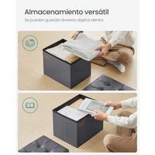 SONGMICS Puff Almacenaje Banco de Almacenamiento 31 x 41 x 31 cm Amplio Espacio Taburete Reposapiés Gris Oscuro MLSF100G01 - Gris Oscuro - Ver 5