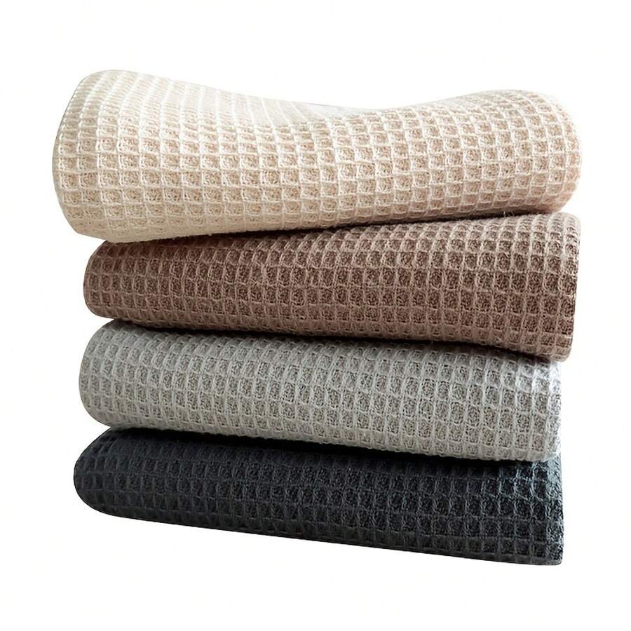 Waffle Weave Dish Towel, Plain-Colored Kitchen Cloth, Pure Cotton Thickened Cleaning Cloth, Kitchen Rag, Absorbent Square Towel, 4 Colors/Set - 淺灰色 - 查看 1