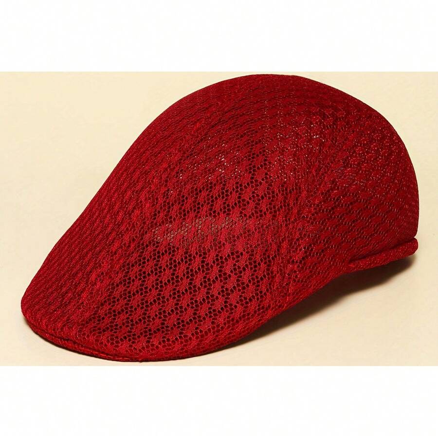 [Korean Version Hat] Breathable Hollow Mesh Korean Solid Color Simple Light Plate Forward Hat| Outdoor Play All Shade Retro Painter - Burgundy - View 1