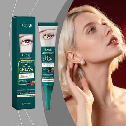 30g Crema para ojos para reducir las ojeras, que contiene péptidos de seda/colágeno, desvanecer las manchas oscuras y la hinchazón, altamente hidratante y nutritiva, disminuye las líneas finas