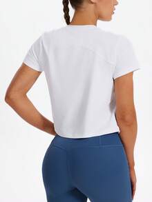 HOTSUIT 女士运动休闲短袖圆领上衣，触感柔软 - 适合健身、跑步、休闲穿着 - 白色 - 查看 3