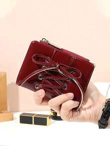 2026 Women's Wallet - PU Leather Bow Tie Design Short Wallet, Multi-Card Slots Zipper Coin Purse, Fashion Versatile Credit Card Holder - Multicolor - View 3