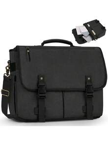 Men's Briefcase Messenger Bag, Large-Capacity Laptop Briefcase 15.6-Inch Men's Canvas Laptop Briefcase With Adjustable Shoulder Strap, Khaki - Multicolor - View 12