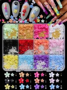 1500pcs Colorful Mini Flower Nail Art Decorations, 3D Acrylic Flower Nail Decor, Pearl Gold & Silver Caviar Beads, Unscented Nail Art Accessories, Suitable For Manicure And DIY Nail Art Nail Supplies Nails - 彩色 - 查看 1