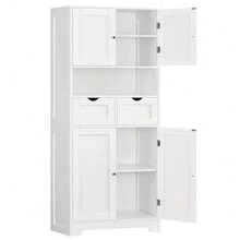 57.8" H Tall Bathroom Storage Cabinet with 4 Doors and 2 Adjustable Shelves Freestanding Bathroom Cabinet with 2 Drawers Kitchen Cabinets and Pantry Cupboard for Kitchen Dining Room White - Blanco, 2 cajones - Ver 1