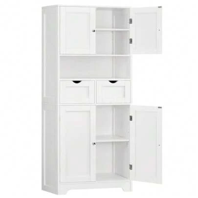 57.8" H Tall Bathroom Storage Cabinet with 4 Doors and 2 Adjustable Shelves Freestanding Bathroom Cabinet with 2 Drawers Kitchen Cabinets and Pantry Cupboard for Kitchen Dining Room White