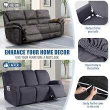 Recliner Sofa Slipcover 3 Pieces Polyester Fabric Stretch Sofa Covers for 3 Seat Reclining Couch Soft Washable Furniture Protector with Pockets 3 Seat Dark Gray - Gris oscuro - Ver 7