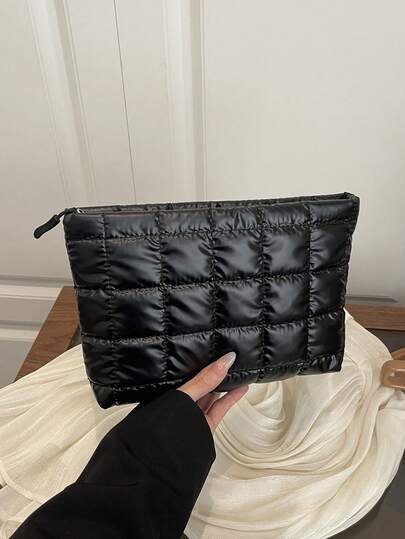 Solid Color Rhombus Design Handbag, Large Capacity Zipper Travel Storage Bag, Women's Portable Travel Organizer Bag, Suitable For Back To School Season, Daily Commute And Travel, Student Tote Bag, Rhombus Handbag, Cosmetic Bag