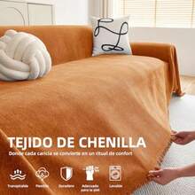 Funda de Sofá Elástica Chenille Reversible - Ultra Suave Antideslizante y Lavable Funda para Sofá de Tela Supersuave Antiarañazos Ideal Todas Las Temporadas Naranja 180x130cm/70.8x51.2 in - Naranja - Ver 3
