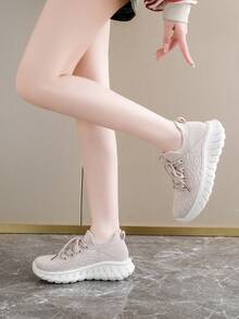 女士轻便、舒适、透气、防臭、防滑、柔软弹性的跑步鞋、网球鞋、健身鞋、休闲白色运动鞋，时尚百搭 - 粉色 - 查看 5