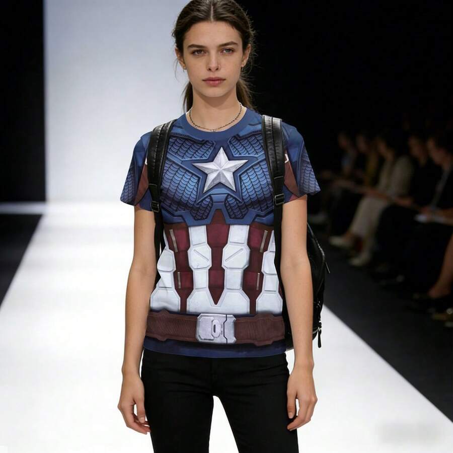 Captain Shield Men's TShirt Unisex Heroic Retro 3D Print Fashion TShirt For Adults Women Teens Casual Tee Tops - màu đen - Xem 1