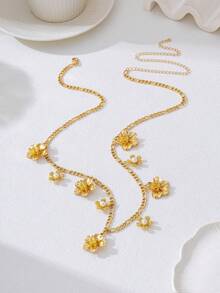 1 pieza Cadena de cintura de metal con flor de Plumeria personalizada y de moda, cinturón de cintura bohemio y elegante, versátil y adecuado para mujeres en cualquier ocasión - Cadena de cintura - Ver 7