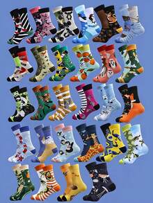 10 Pairs Random Unisex Novelty Pattern Fashion Warm AB Style Couple Mid-Calf Socks - Multicolor - View 2