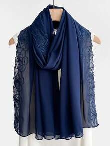 1pc Rose Embroidered Elegant Women's Chiffon Hijab Scarf For Abaya,Beach,Holiday - Multicolor - View 7