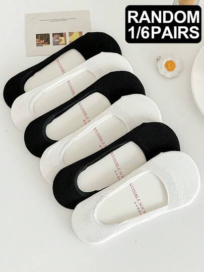 1/6 đôi tất đi thuyền đơn giản, màu đen trắng, chất liệu silicon, chống trượt, thoáng khí, thấm hút mồ hôi, thích hợp cho nữ.