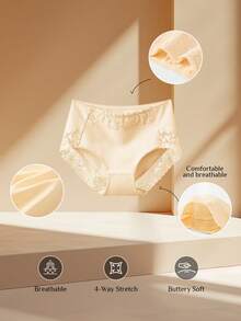 QUASTI 4 Stück Damen Baumwoll-Spitzen-Patchwork Höschen, bequem atmungsaktiv mit mittlerer Taille, weich elastisch, ideale Geschenkwahl - Verschiedenfarbig - Übersicht 5