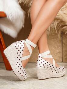 Giày đế xuồng và đế cao kiểu espadrille cho nữ, sandal quai ngang dệt màu đen mũi tròn thích hợp cho kỳ nghỉ biển, đế dây thun co giãn, kết hợp với giày nữ. - Màu be - Xem 13
