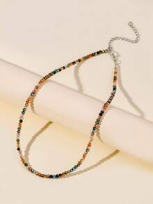 1 pieza Collar gargantilla bohemio delicado de mujer con cuentas facetadas multicolor vintage degradado, con cadena de extensión, joyería bohemia de cuentas mixtas para uso diario, vacaciones en la playa y citas - Multicolor - Ver 6