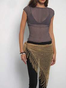 Women's Sheer Lace Tops Cap Sleeve Scoop Neck Solid Color T-Shirts Blouses - 灰色 - 查看 4