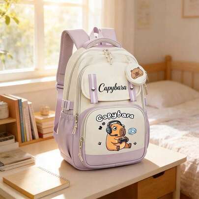 Ba lô Capybara kiểu dáng thường ngày với thiết kế nhiều ngăn rộng rãi, khóa kéo, dây đeo có thể điều chỉnh, lý tưởng cho du lịch, hoạt động ngoài trời, ba lô du lịch | Thiết kế vui nhộn | Ba lô nhẹ, dành cho thanh thiếu niên, hộp đựng bút nhiều lớp dung tích lớn, đồ dùng học tập thiết yếu cho năm học mới.