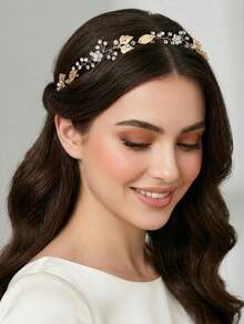 1pc Handmade Headband With Green Crystal Elements, Elegant Bridal Hair Accessory, Personalized Gift - Green - View 13