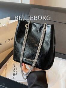 Túi xách đeo vai dáng xô nhỏ gọn tối giản dành cho nữ da dầu - màu đen - Xem 5