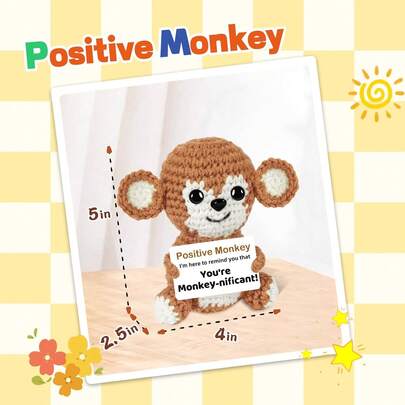 1个手工钩织桌面摆件，可爱毛绒娃娃，送给闺蜜、生日、女友、姐妹、妈妈、奶奶、同事、家人的礼物，传递正能量，适合派对、父亲节、母亲节、儿童节等场合，表达感谢，柔软玩偶，可悬挂装饰，小礼物