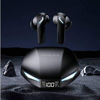 Auriculares Bluetooth Lenovo XT53, de media oreja, modo de juego deportivo, baja latencia, resistente al agua, para deportes/correr, audio de alta calidad, micrófono, indicador LED del nivel de batería, larga duración, auriculares inalámbricos compatibles con teléfonos inteligentes, tabletas, portátiles