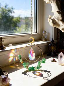 1件波西米亚风日月捕梦网吊坠，人造水晶窗饰，棱镜光效，波西米亚风室内装饰，新月形设计，绿色水晶墙饰，适用于客厅、卧室、窗户、阳台、花园、冥想空间、瑜伽室、公寓、家庭办公室、婚礼派对、乔迁礼物 - 彩色 - 查看 6