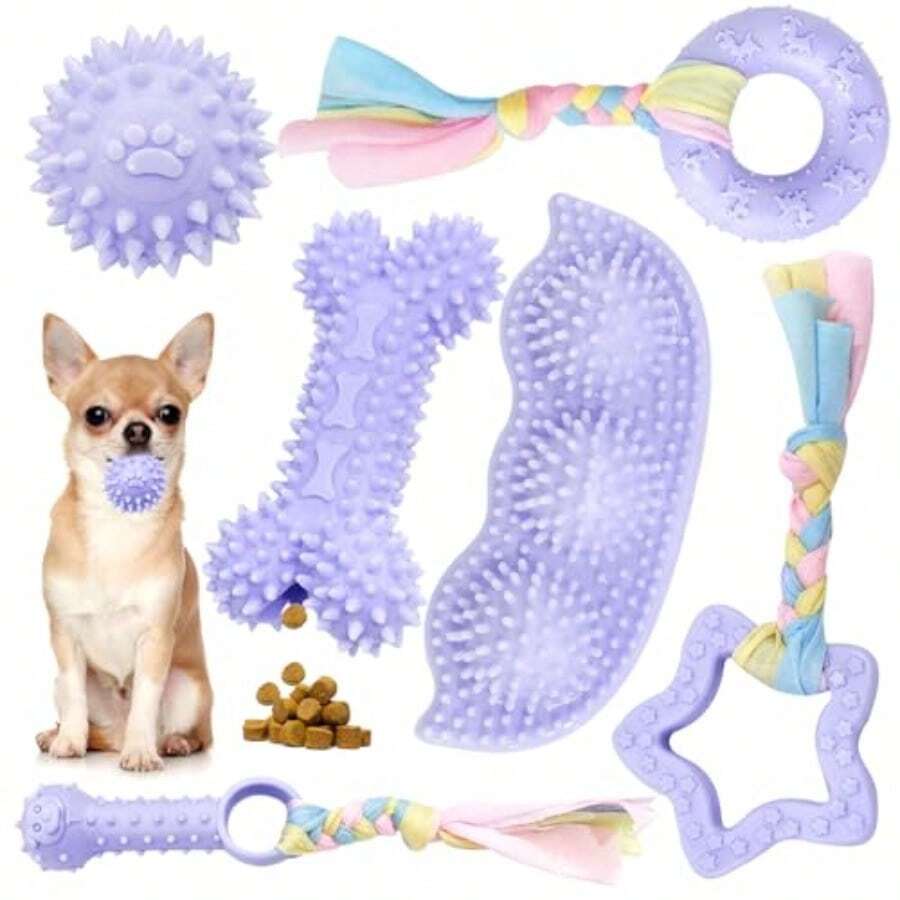 Petcare - Paquete de 6 juguetes masticables para cachorros para dentición lindos juguetes morados juguetes para perros pequeños cuerda de goma suave juguetes divertidos para perros bolas de - Púrpura - Ver 1