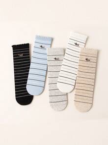 1/5 paires de chaussettes mi-mollet en coton pour femmes, motif chien de dessin animé mignon, haute élasticité & confortables, multicolores, pour le port quotidien & professionnel, toutes saisons - Multicolore - Voir 5