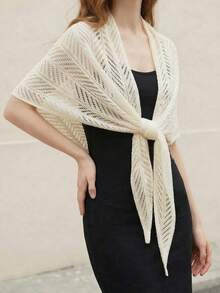 1pc Women's Solid Color Knitted Hollow Triangular Shawl Socialite Style Lightweight Scarf For Beach, Outdoor Travel, Spring - Multicolor - View 5
