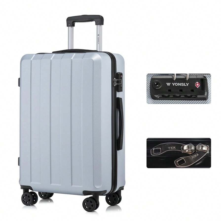 YONSLY Suitcase 20/24/28 Inch With YKK Zipper, TSA Lock, 4 Quiet Wheels, 360° Mesh Compartment, Hard Shell Suitcase, Large Trolley Suitcase, Carry-On Luggage For Holidays, Short Trips And Business Trips - 銀色 - 查看 1