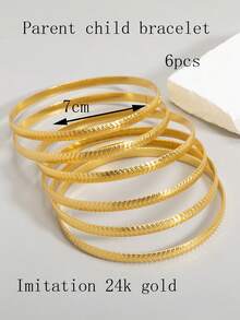 6 件套独特雕花手镯，简约优雅设计，百搭叠戴 - 彩色 - 查看 21