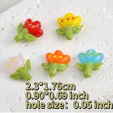 5颗可爱郁金香ins风小红花玻璃珠 DIY手工手链、项链、手机链、首饰制作材料 - 小紅花 - 查看 5