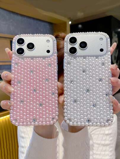 Luxury Diamond Pearl Rhinestone Phone Case For IPhone 17 Pro Max/16/15/14/13/12/11, Hard Shell, Minimalist & Elegant Design