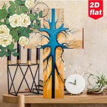 1pc 2Dstyle Retro Colorful Pattern Cross Wood Cross Wall Art Decoration, Farmhouse Style Art Logo, Poster Style Art Log, Living Room, Office, Coffee House, Gift, Holiday, Indoor And Outdoor Decoration, Household Items, Size 20.32x30.48 Cm, 2D Flat - Vintage - View 7